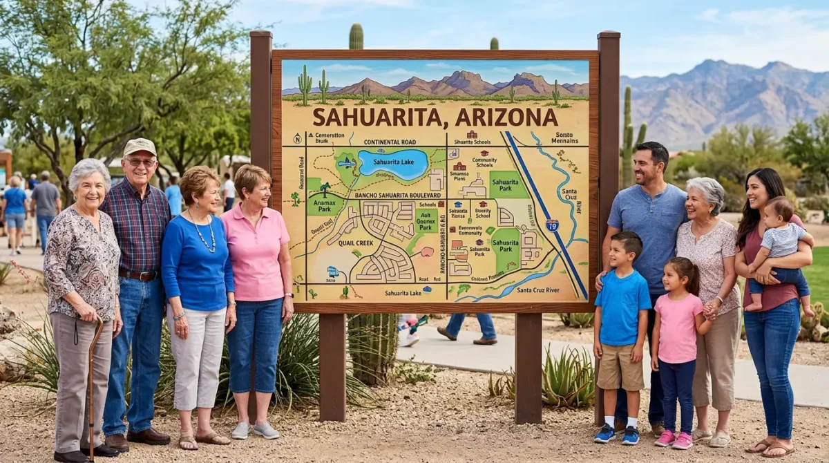 Sahuarita family neighborhood and 55-plus community homes side by side