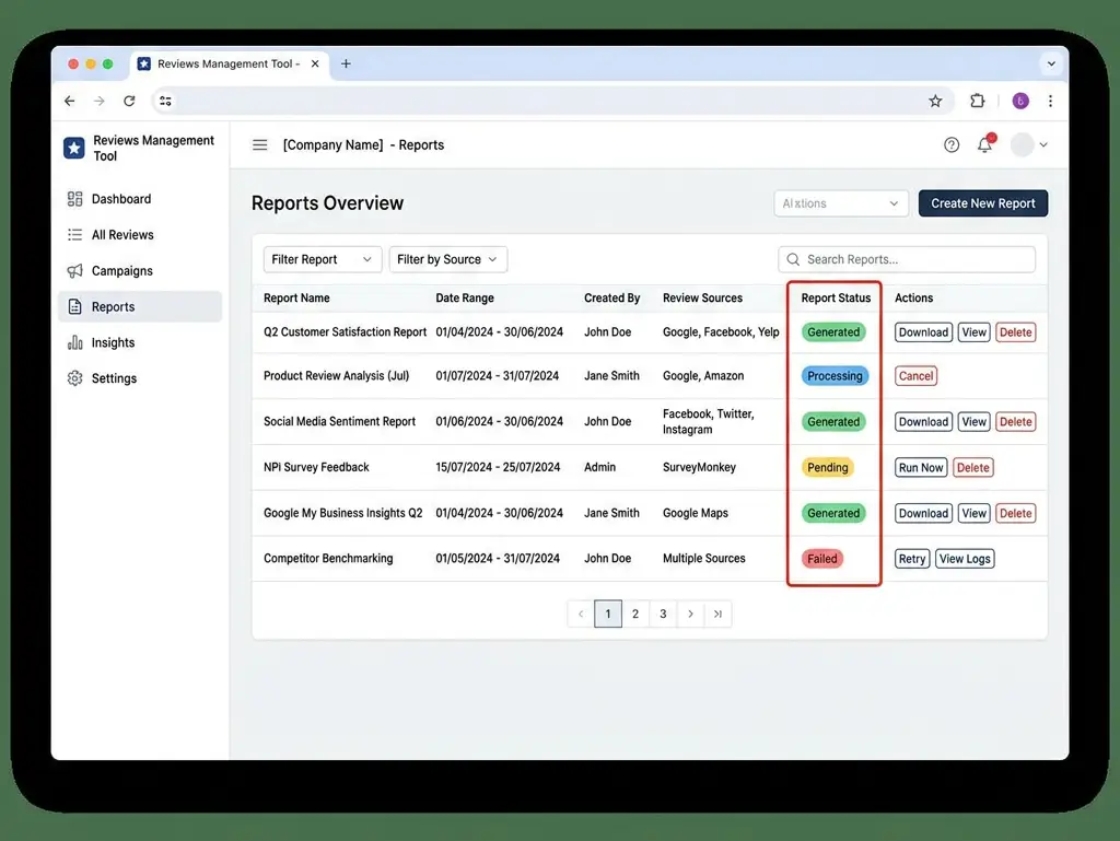screenshot of the Google Reviews Management Tool