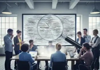 Magnifying glass highlighting irrelevant search keywords