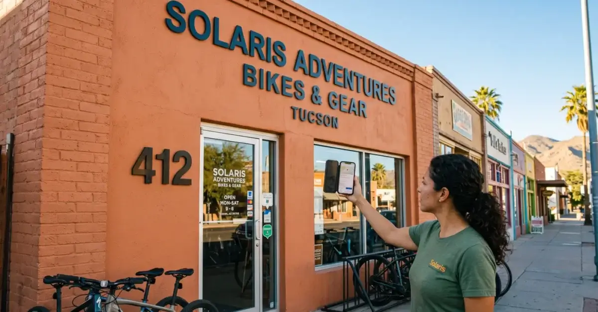 Storefront signage and street number on a Tucson business, photographed as reinstatement evidence