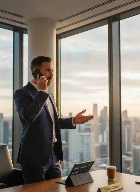 David Cragg on phone with client